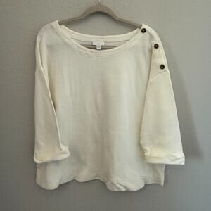 J.Jill Button Shoulder Textured Knit Top XL – Ivory Cream Cotton Blend Pullover